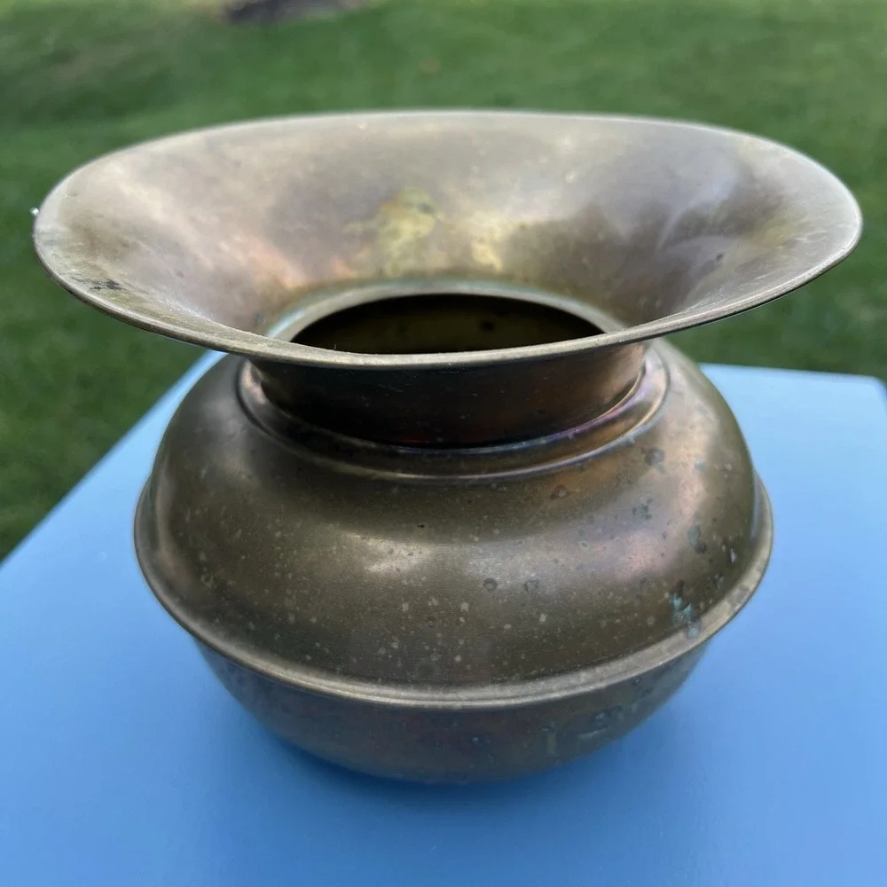 Vintage Large Brass Spittoon Bucket‎ Planter Pot Vase, Patina Mid Century Decor